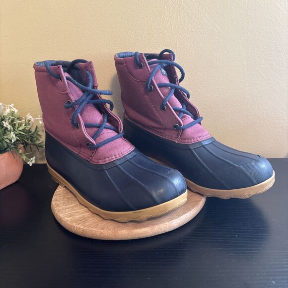 Sperry Port Boot Girls Purple Duck Rain Boot Rubber Flat Socks Size 5M Preowned - Picture 1 of 16